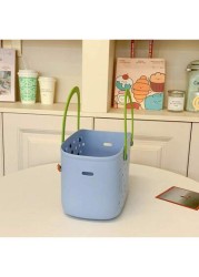1pc New Fashion Silicone Perforated Tote Bag Casual Shopping Basket Handbag