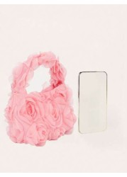 1pc Kids Fashionable Rose Flower Mini Handbag Versatile Pleated Petal Design