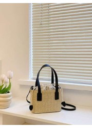 Woven Straw Shoulder Bag For Girl Simple Minimalist Casual Small Square Crossbody Bag