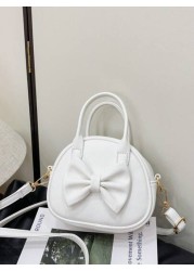 1pc Pu Zipper Fashion Sweet Bow Princess Style Candy Color Handbag Korean French Exquisite Aesthetic Niche Design Adjustable Shoulder Strap Shoulder Messenger Bag Versatile Casual Highly Attractive Ba