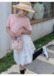 New Embroidered Pearl Chain Handbag Shoulder Bag Phone Mini Square Purse