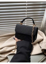1 Piece Of Fashionable And Simple Printed Cute Handbag Letter Embossed Versatile Mini Handbag Small Square Bag Fashionable Lipstick Bag Pu Material With Fashionable Chain Shoulder Strap Magnetic Buckl