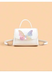 1pc Girls Cute Sparkle Butterfly Crocodile Pattern PU Chain Shoulder Bag Suitable For All Seasons Daily Use