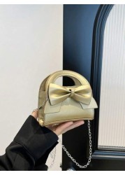 1pc Fashionable Popular Chain Bag Handbag Bow Shoulder Bag Cute Crossbody Bag With Cute Sweet Bow Decoration Handbag Pu Material Magnetic Buckle Opening And Closing Suitable For Shopping Attending Par
