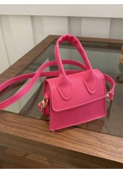 1pc Solid Color PU Flap Closure Mini Handbag Fashionable Retro Tote Shoulder Crossbody Square Bag Suitable For Daily Use