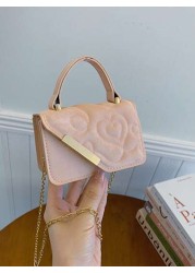 1pc Niche Bag Mini Leather Bag Small Square Bag Love Flower Print Multifunctional Metal Chain Casual Fashion Handbag Suitable For Teenagers To Travel Daily Matching Suitable For Shopping And Daily Use