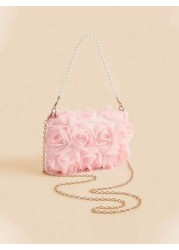1pc Girls Chiffon Floral Romantic Sweet Crossbody Clutch Bag Versatile For Party And Evening Occasion