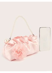 1pc Pearl Clutch Bag Pleated Cloud Shaped Handbag For Phone Keys Coins Perfect For Little Ladies Floral Pearl Purse