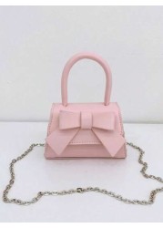 1pc Pu Magnet Closure Mini Fashion Cartoon Cute Sweet Bow Handbag Niche Design For Going Out To Play Change Lipstick Bag Korean Highly Attractive Chain Shoulder Messenger Bag Suitable For Going Out Sc