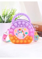 Heart Shaped Handbag Silicone Crossbody Bag Unicorn Wallet Stress Relief Waterproof Durable Storage Pouch Glossy Chain Link Stylish Eye Catching Crossbody Bag Suitable For All Daily Use