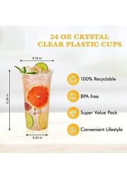 Vsell24&trade; 50PC Disposable Drinking Plastic Cup 24oz For Smoothie Coffee Water Juice Cups With Flat Lid Clear&hellip;