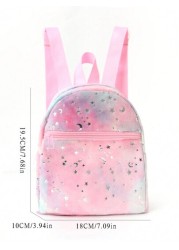 1 Pc Winter New Style Children Girls Mini Cute Stars Moon Printed Soft Plush Adjustable Backpack Suitable For Outdoor Travel Daily Use Holiday Gift School Primary School Students