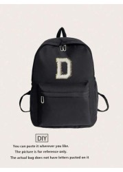 One Piece 26 Alphabet DIY Back To School Fashion Large Capacity School Bag Cute Stylish Multifunctional Backpack Wallet Solid Color Durable Nylon School Backpack Adjustable Strap Multiple Pockets Book