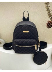 1pc Spring Back To School Girl s Versatile Simple Practical Quilted Backpack With Coin Purse Casual Outdoor Nylon Campus Schoolbag For College Junior High School Students Small And Fashionable Work Co