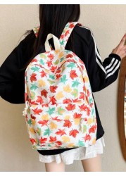 1 Pc Casual Maple Leaf Print Double Shoulder Backpack Zipper Closure Adjustable Straps School Bag Lightweight Student Bag Casual Daypack Large Capacity Backpack With Laptop Compartment Bookbag For Stu