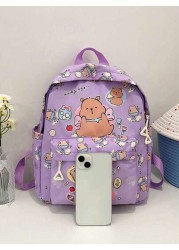 1pc Nylon Zipper Closure Fashionable And Cute Capibara Backpack Niche Design Adjustable Shoulder Straps Comfortable And Versatile Suitable For Daily Travel Backpacks And Highly Attractive Bags Suitabl