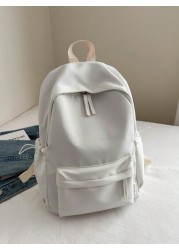 1pc Teens Simple Zipper Closure Backpack Fashion Versatile Solid Color School Bag Suitable For Daily Use