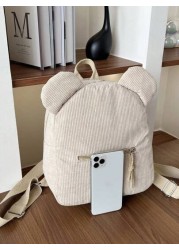 A Stylish Cute Simple Corduroy Bear Shaped Backpack Suitable For The Back To School Season A Nylon Double Zipper Lightweight Backpack Suitable For Teenagers School Daily Travel Shopping Travel And Vac