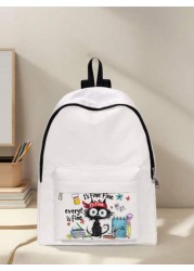 1pc Cute Cat Printed Pocket Backpack Zipper Closure Pocketed Casual Backpack Stylish For Boys And Girls Suitable For School And Outdoor Activities