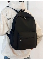 1 Pc Back To School Causal Preppy School Bag Durable Nylon Spacious Multiple Pockets High Capacity With Laptop Compartment Zipper Backpack Purse Solid Color School Backpack Lightweight Bookbags Portab