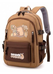 1 Pc Cute Capybara Pattern Color Contrast School Bags For Teens Large Capacity Lively Student Bag With Multi Pockets Fashionable School Bag Practical Handbag Personality Lightweight School Backpack