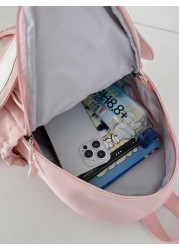 1pc New Fashion Student Backpack Versatile Cute Rabbit Ear Design Nylon Waterproof Large Capacity Rucksack No Pendant