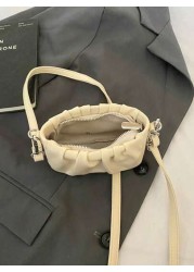 1pc New Fashion Elegant Solid Color Pearl Handbag With Pleats Shoulder Crossbody Bag