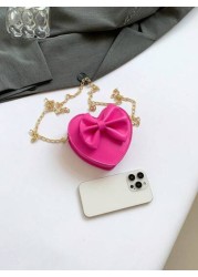 1pc Pu Zipper Closure Messenger Bag Fashionable Mini Heart Shaped Chain Shoulder Messenger Bag Ins Korean Version Niche Design Simple And Exquisite Lipstick Earphone Bag Comfortable Shoulder Strap Smo