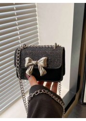 1pc Pu Fashion Sweet Spring Simple Western Style Crossbody Bag Simple And Fashionable Commuting Small Square Bag Korean Fashion Bag With Western Style Butterfly Decoration Fashionable Chain Shoulder S