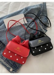 1PC Printed Polka Dot Three Dimensional Bow Underarm Bag Messenger Shoulder Girl s New Fashion Simple Small Square Summer Versatile Commuter Bag Magnetic Design Meet Basic Storage Needs Strong Practic