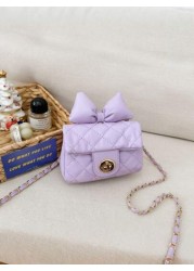 1pc Kids Bow Decor Coin Purse Embroidered Rhombus Mini Bag With Chain Fashionable Girls Crossbody Bag