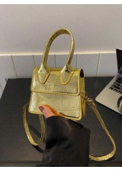 1pc New Fashion Stone Simple Hand Held Shoulder Crossbody Small Square Bag Elegant Mini Solid Color Crocodile Pattern Western Style Personalized Retro Aesthetic Casual Shoulder Crossbody Hand Held Sma