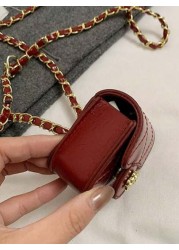1pc Fashion Versatile Necklace Bag For Girls Solid Color Camellia Mini Crossbody Bag Quilted Embroidery Earbud Case