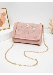 1pc Embroidered Crossbody Bag For Girls Floral Embroidery Shoulder Bag Coin Purse Chain Minimalist Crossbody Bag Suitable For Daily Use Gatherings Gift Giving An Ideal Gift Choice