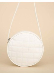 1pc Girl s White PU Shoulder Bag Fashionable Cute Bow Design Small Round Bag With Rhombus Embroidery Fits For Phone And Coins Zippered Closure Suitable For All Seasons
