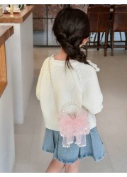 1pc Girls Polyester Cartoon Bow Pattern Crossbody Bag Cute Design For Outdoor Use