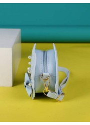 Girls Faux Pearl Bow Decor Dome Bag Mini Blue