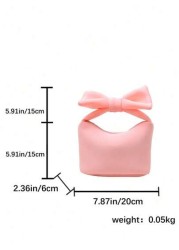 1pc New Japanese Style Big Bow Handbag Casual And Simple Zipper Design Pu Material High End Solid Color Matching Suitable For School And Travel Can Easily Accommodate Daily Necessities Versatile Items