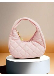 Children s Fashion Embroidered Crescent Moon Shaped Handbag Girls Casual Checkered Coin Purse Lipstick Case Soft Fashionable Pouch Ideal Holiday Gift