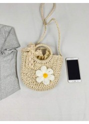 1pc Handbag Drawstring Opening And Closing This Year s Popular Handmade Sunflower Woven Bag For Girl 2025 New Ins Versatile Summer Messenger Bag Shoulder Handbag Comfortable Shoulder Strap Suitable Fo