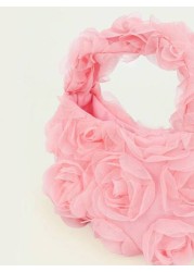 1pc Kids Fashionable Rose Flower Mini Handbag Versatile Pleated Petal Design
