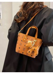 1PC Handbag Fashion Texture Letter Cute Cartoon Bear Print Popular Bucket Bag Korean Small Bag Multifunctional One Shoulder Crossbody Girl s Bag Suitable For Teenagers Going Out For Camping Travel Use