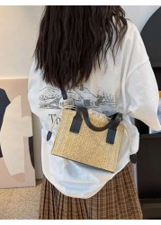 Woven Straw Shoulder Bag For Girl Simple Minimalist Casual Small Square Crossbody Bag