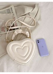 1pc High Grade Heart Shaped Small Bag For Girls Fashionable And Sweet Style Love Hand Held Shoulder Messenger Bag College Style Heart Girl Bag Pu Material Fashionable Girl Bag Girl Love Plaid Elegant