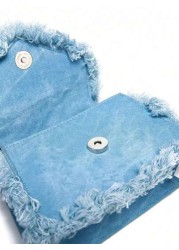 Simple Square Bag Casual Denim Blue Handbag Solid Color Chain Strap Crossbody Bag Shoulder Bag For Girls