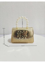 Children s Fashion New Butterfly Pearl Handbag Holiday Gift PU Leather Butterfly Lock Stylish Pouch Princess Mini Wallet Purse For Girls