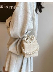Woven Pearl Mini Handbag Fashion Chain Shoulder Crossbody Bag For Girls