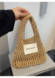 1pc Mini Handbag Nylon Open Closure Summer Hollow Woven Girl S Bag Handbag Seaside Small Mobile Phone Bag Comfortable Suitable For Daily Outings Travel Is A Perfect Gift For Girls