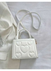 1pc Pu Zipper Opening And Closing Fashionable Small Fresh Love Indentation Handbag Korean Simple Solid Color Versatile Shoulder Messenger Bag Niche Design Comfortable Adjustable Shoulder Strap Versati