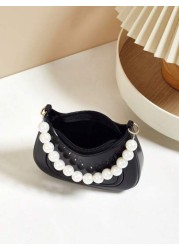 Mini Underarm Bag For Toddler Girls Pearl Decor Zipper Closure Handbag Lovely Gift Bag For Girls